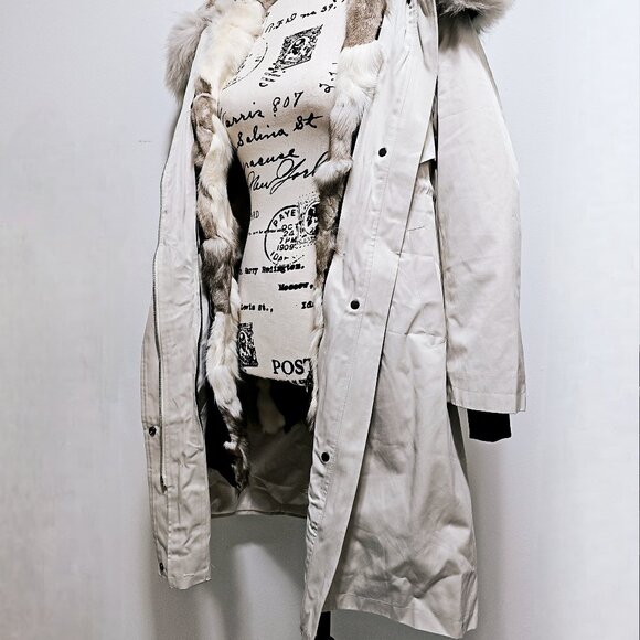 New Real Blue Silver Fox Fur-Lined Parka Coat Jacket Hood White No Mink Raccoon - Picture 7 of 7